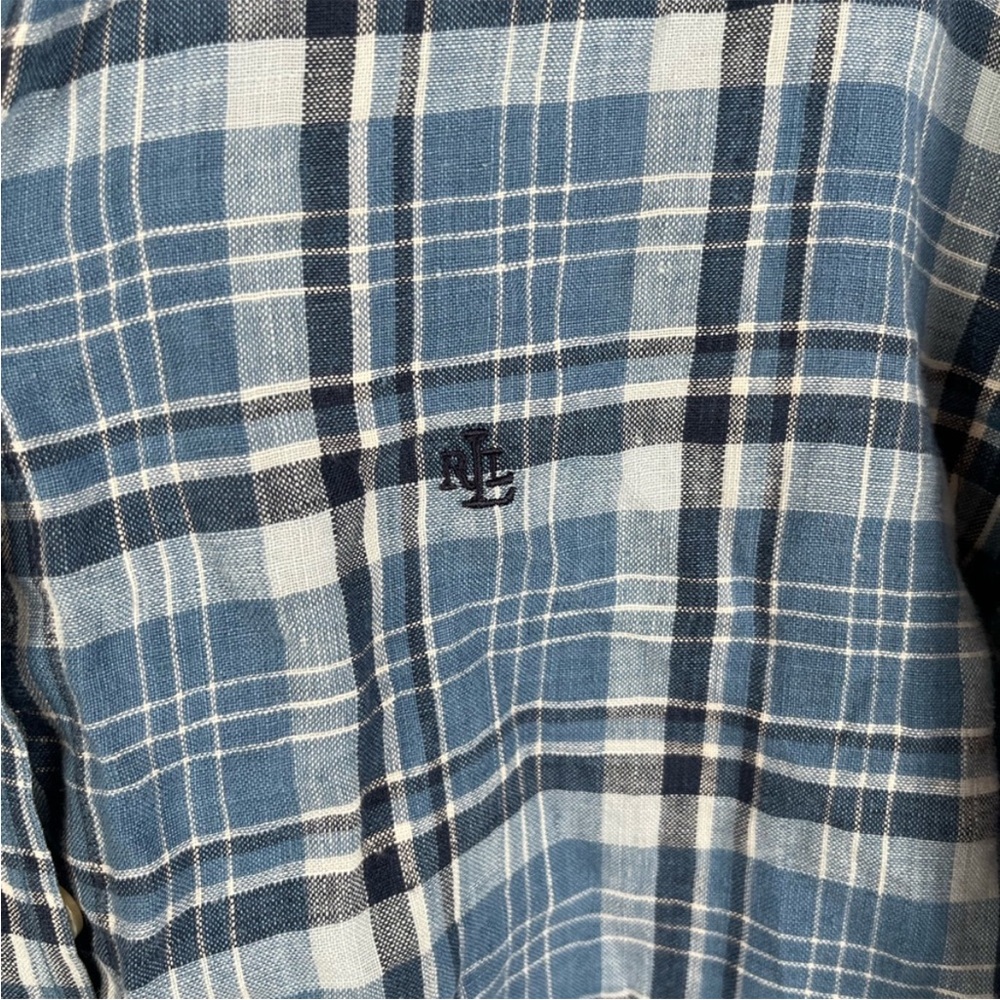 Lauren Ralph Lauren Roll Tab 100% Linen Plaid Button Front Shirt Large - Picture 3 of 7
